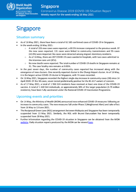 COVID-19 in Singapore Situation Report 20