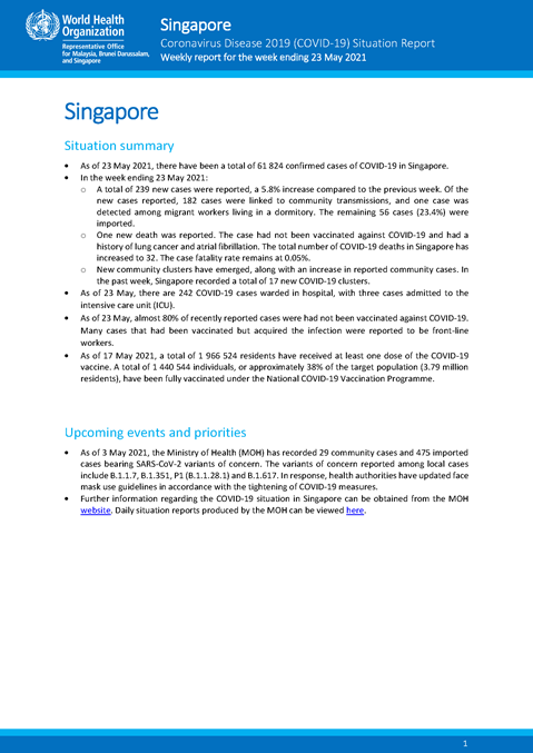 COVID-19 in Singapore Situation Report 21
