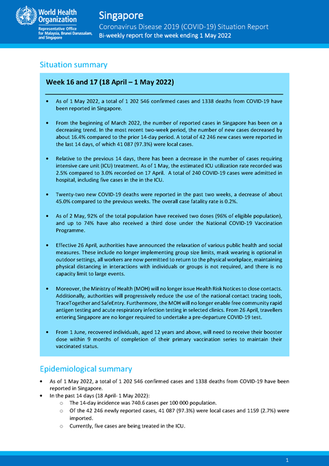 COVID-19 in Singapore Situation Report 54