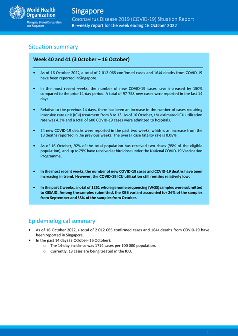 COVID-19 in Singapore Situation Report 66