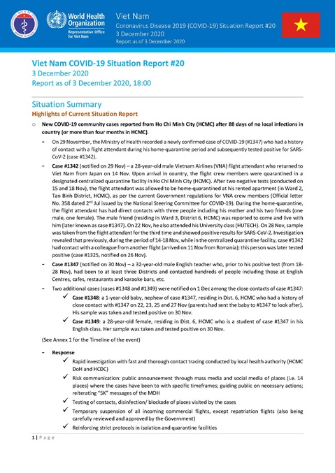 COVID-19 in Viet Nam Situation Report 20