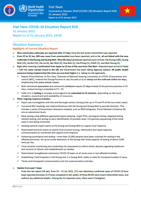 COVID-19 in Viet Nam Situation Report 28