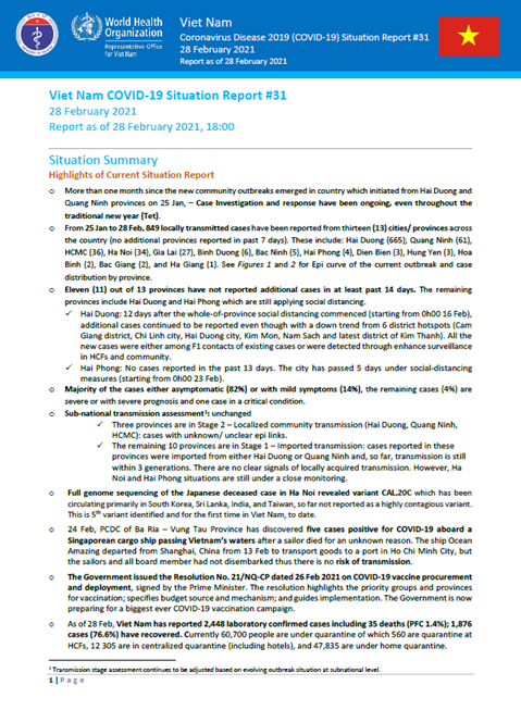 COVID-19 in Viet Nam Situation Report 31